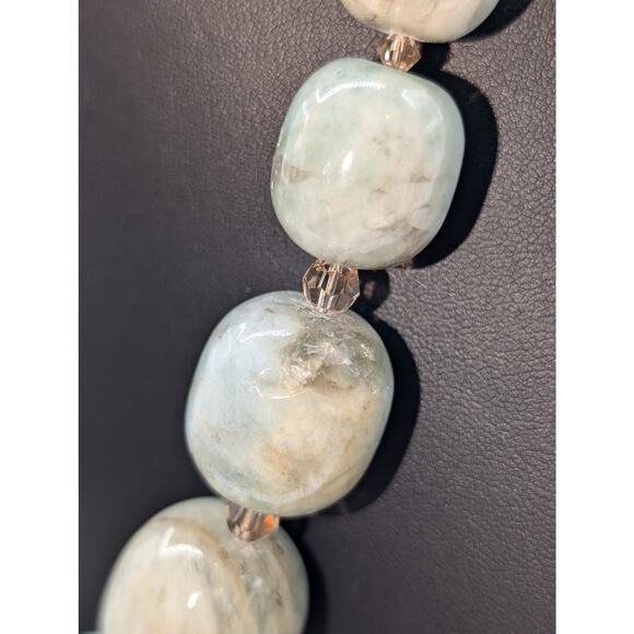 Signed BB Sterling Silver Graduated Aqua/Jadeite Stone Bead 22" Necklace 192.1g - Picture 5 of 14